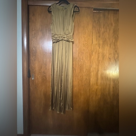 ZARA Like new! Classy Satin Jumpsuit w Buckle in Golden Bronze L - Picture 8 of 12